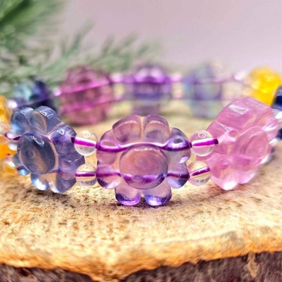 Beautiful Nature Rainbow Fluorite Happy Sunflower Bracelet - Picture 1 of 10